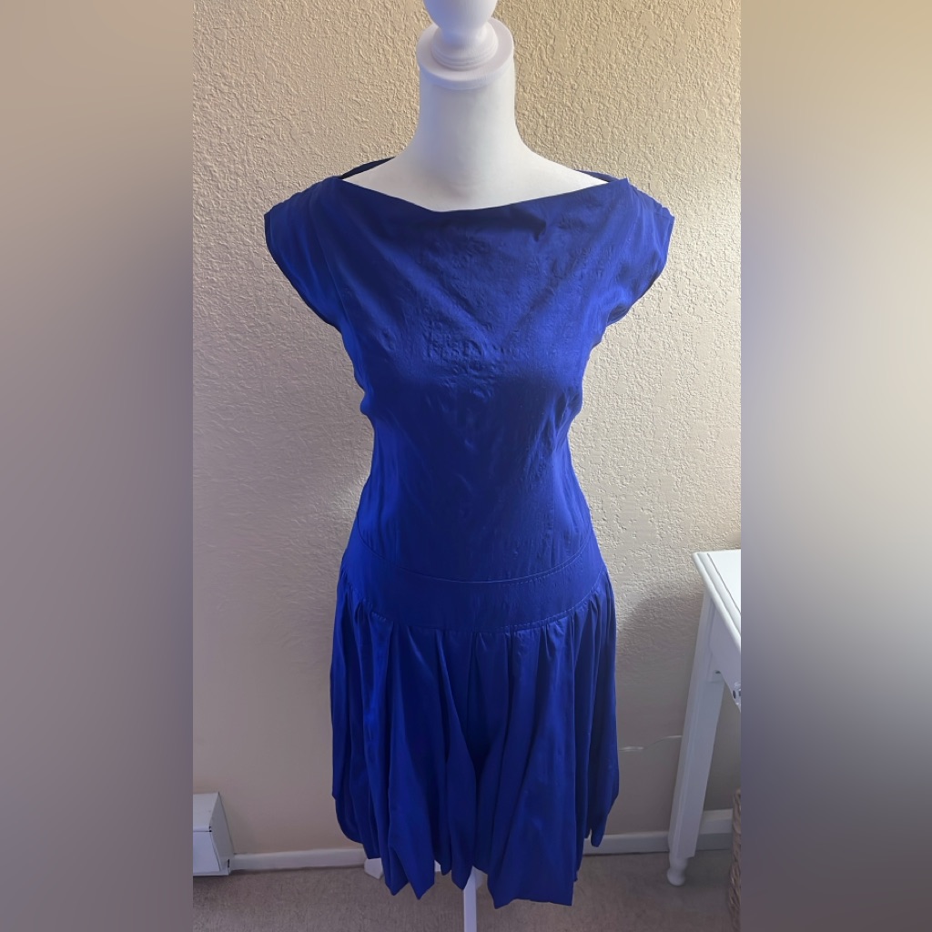 Classic Royal Blue Midi Dress With Boat Neck